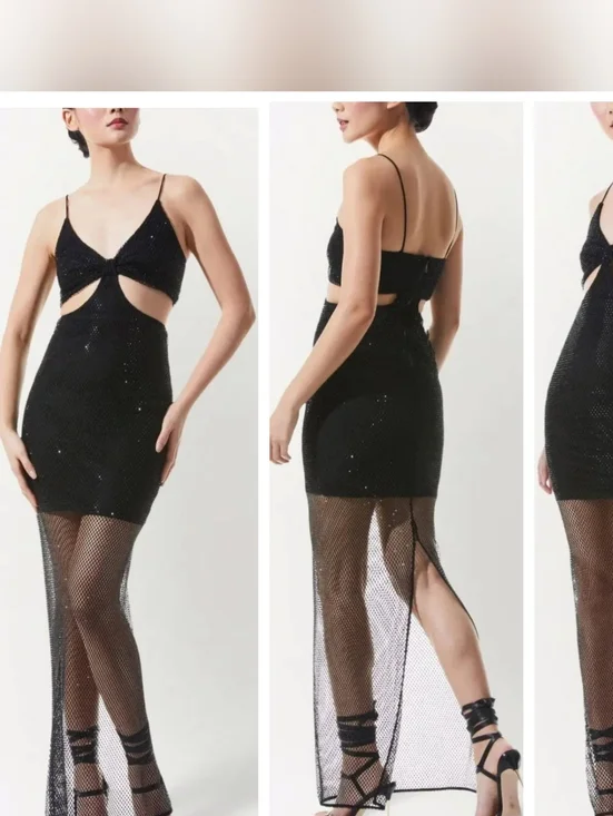 Alice + Olivia Havana embellished mesh cutout maxi dress in black Sz 0 $795 - Picture 6 of 14